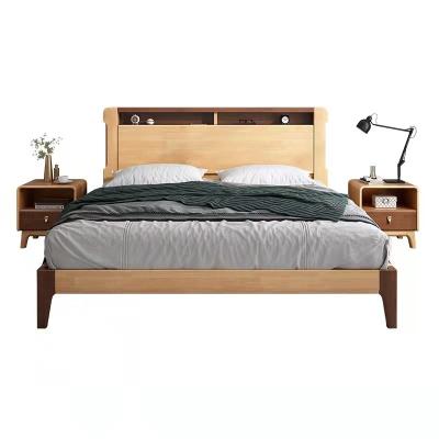 China Modern Factory Bedroom Furniture Nordic Style Frame Storage Feature Hot Selling Solid Wood Double Bed for sale