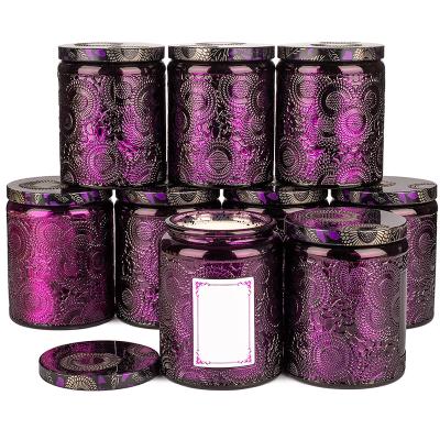 China Automatic Irrigation Purple Glass Candle Jar Hot Sale Coupons Prices For Candle With Lid for sale