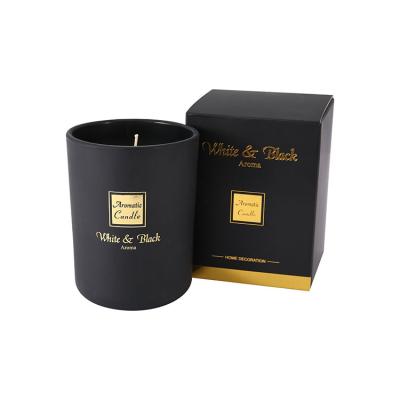 China Home Decoration Aluminum Foil Printing Candle Glass Jars Custom Matte Logo Glossy Black Glass Candle Jar for sale