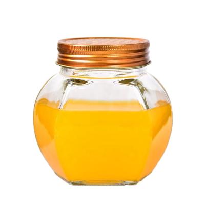 China Freshness Preservation Honey Box 220ml 380ml 750ml Hexagonal Glass Jars For Honey for sale