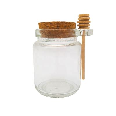 China Freshness Preservation 8oz Round Shape Honey Pot Glass Jar With Cork Lid Cover For Home Kitchen for sale