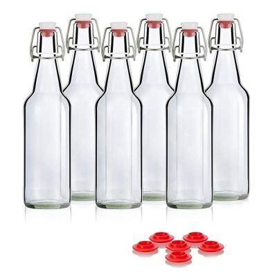 China 6 Pack Clear Home Swing Top Glass Bottles 16oz Size Leak Proof Flip Top Brewing Bottle for sale