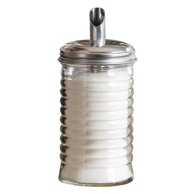 China Sustainable Classics Glass Sugar Dispenser Spice Jar With Stainless Steel Lid for sale