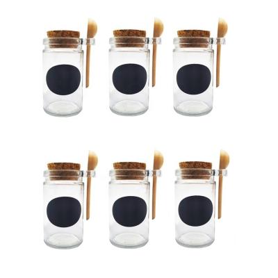 China Modern Glass Canister Set of 6 Pack 4oz Bath Spice Salt Jars with Cork Lid and Wooden Spoon for Kitchen for sale