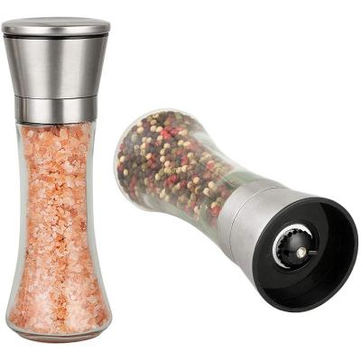 China Salt and Pepper Grinder Large Sustainable Glass Set of 2 Adjustable Stainless Steel Sea Salt Pepper Mills for sale