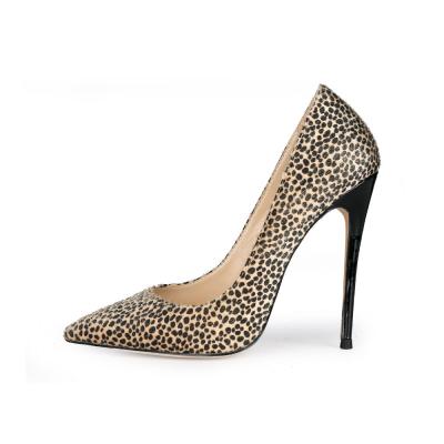 China Plus Size Anti-slippery Leopard Print Leather Pointed Toe 12.5 Cm High Heel Ladies Pumps for sale