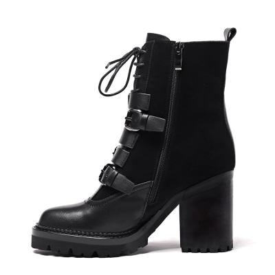 China Black Leather Thick Women Ankle Boots Platform Heel Others Shoes Women's Boots for sale