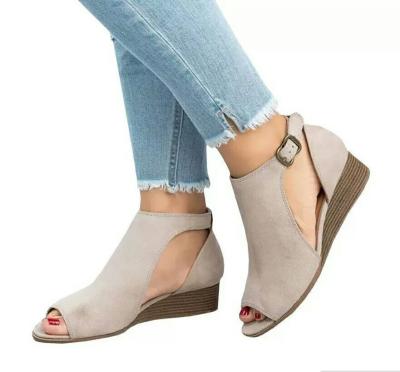 China ODM / OEM Fashion Anti - Slip Women Closed Toe Low Buckle Women Wedge Sandals for sale