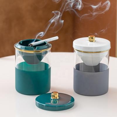 China Modern Ceramic Car Ashtray Ash Holder Container Cover Office Art Cigar Smoke Tobacco Portable Glass Windproof Ashtray for sale