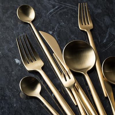 China 4PCS/SET Stocked Gold Cutlery Set Kitchen Fork Spoon Knife Set Tableware Teaspoons Spoon Fork Stainless Steel Cutlery Gold Tableware for sale