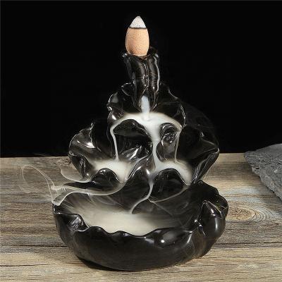 China CREATIVE Handmade Ceramic Waterfall Censer Backflow Incense Holder Decor with 10 Backflow Incense Cones for sale