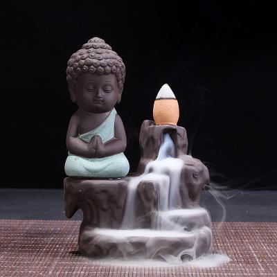 China MINI Censer Coil Censer Small Monk Buddha Waterfall Ceramic Incense Burner Chinese Ceramic Buddha Brass Portable Incense Burner Custom for sale