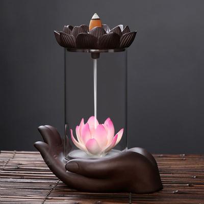 China Chinese Wholesale Home Decor Buddha Ceramic Incense Cones Holder Smoke Backflow Waterfall Windproof Censer Hand Censer for sale