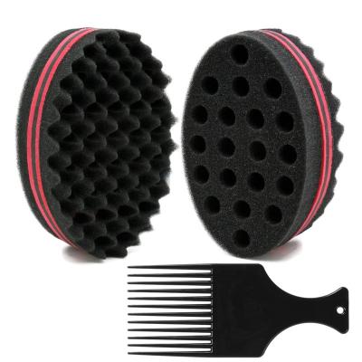 China Sponge Factory Copy Engraved Logo Curly Wave Hair Harder Top Magic Two Sided Twist Sponge Custom Foam For Black Men for sale