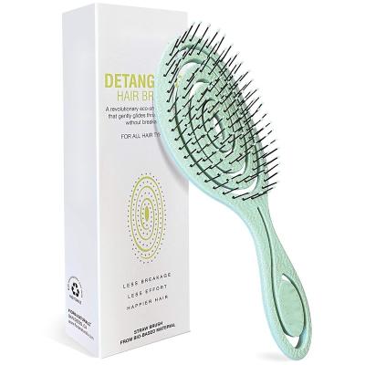 China Organic Wheat Straw Detangling Hair Brush Eco-Friendly Natural Custom Hair Brush Color Brush Home Detangler for sale