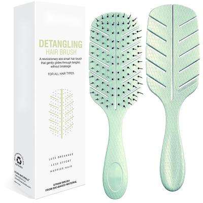 China Home Organic Green100% Detangle Leaf Hair Brush Hair Brush Ultra-soft bristles glide through tangles easily for sale