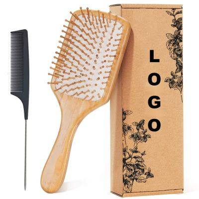 China Home Natural Environmental Friendly Wood Head Brush Paddle Bamboo Hair Brush for sale