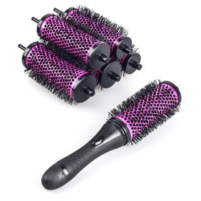 China 6 Piece Aluminum Toothbrush Set With Removable Barrel Stylist 6 Curly Curly Irons Hair Roller Round Brush for sale