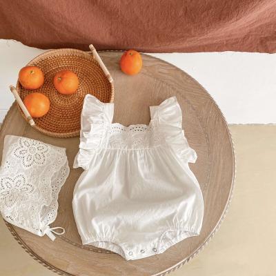 China Europe and America 2022 summer newborn baby clothes cotton lace baby's flight sleeve breathable one-piece romper for sale