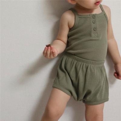 China 2022 OEM style baby waffle set clothing summer bridle boy and girl clothes set suit pajamas cotton jumpsuit kids wholesale wear for sale