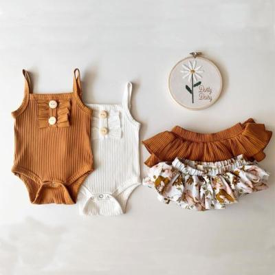 China 2022 Summer CIS Europe and America baby infant baby clothing set new baby girl summer clothing skirt set wholesale flower rib baby for sale