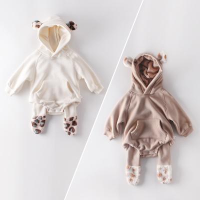 China The Central Statistical Institute of Europe and America 2020 winter newborn baby plush ears hooded baby clothes connect the body ha rise clothes and hair thickening for sale