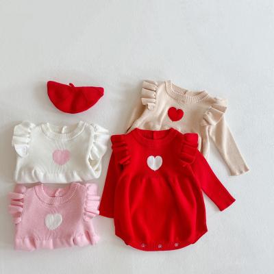 China 2021 Europe and America girl spring boutique clothing baby girl love flight sleeve cotton yarn jumpsuit Hayi knitted climbing thin for sale