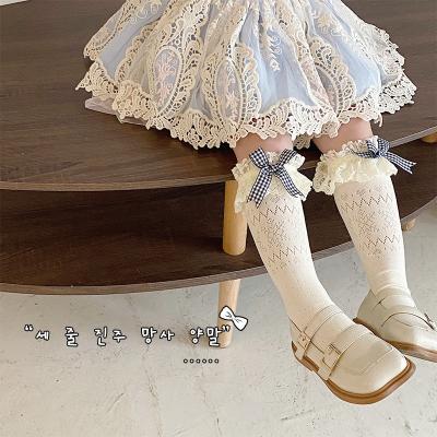 China Summer New QUICK DRY Mesh Thin 22 Girls Socks Bow Lolita Lace Long Tube Princess Socks Republic of Korea for sale