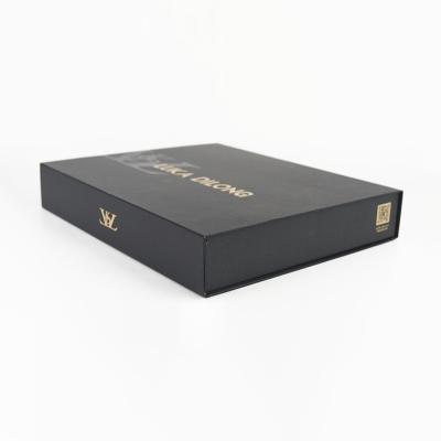 China Lower Cost Materials Logo Recycled Gold Foil Gift Boxes Foil Stamp Art Paper Black Luxury Gift Box for sale