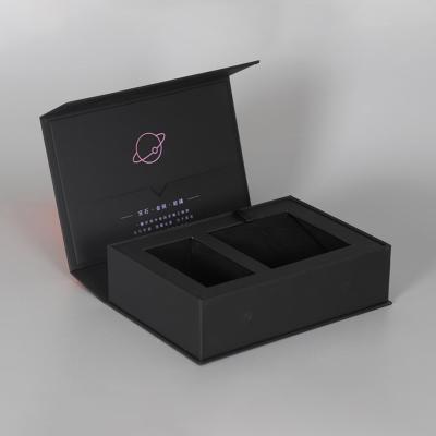 China Recycled Materials Hot Sales Black Box Magnet Closure Rigid Perfume Box Packaging With Eva Foam Insert for sale