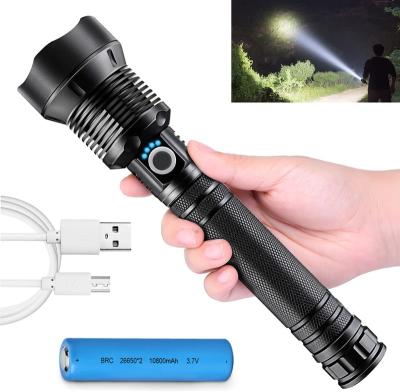 China Super Bright Rechargeable Emergency LED Flashlights, 90000 Lumens XHP70.2 Tactical Parallel Flashlight 10000mAh Battery, for sale