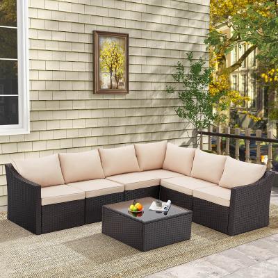 China 7 Pcs Modern Patio Furniture Set For Garden Lawn Backyard Section Outdoor Rattan Sectional Sofa for sale