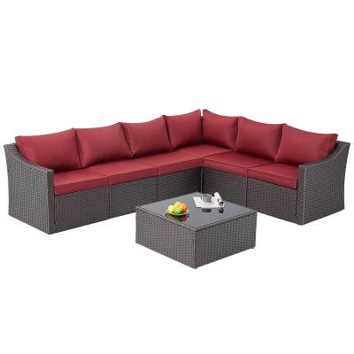 China Modern 7 Pcs Patio Furniture Set Gery Cushion And Coffee Table Outdoor Outdoor Rattan Sectional Sofa for sale