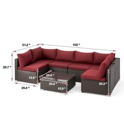 China Modern 7 Pcs Patio Furniture Set Outdoor Gery Cushion And Coffee Table For All Weather Outdoor Sectional Rattan Sofa for sale