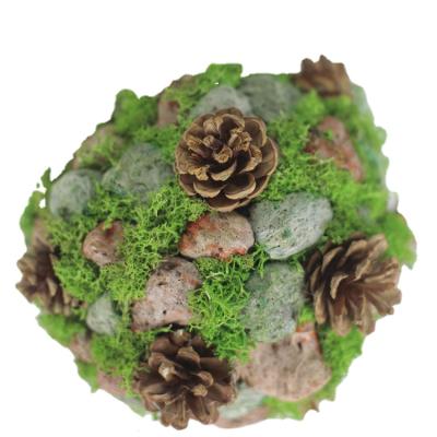 China Factory Sale Handmade Pine Cone Pelelith Various Green Moss Decorative Ball for sale