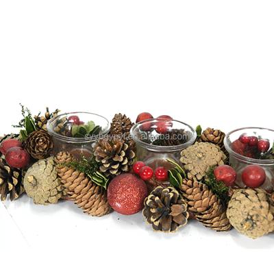 China Eco-friendly Candlestick Gold Candlestick Holder Pine Cones Pine Christmas Product for sale