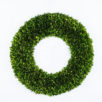 China Beautiful 100% handmade natural green leaves weave for home decoration moss ring preserved boxwood lobular garland for sale