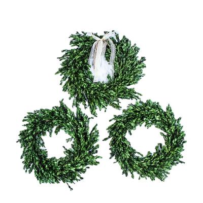 China New Festival Decorative Preserved Boxwood Garland Leaves Garland Handmade Natural Green Garden Hanging Ornament for sale