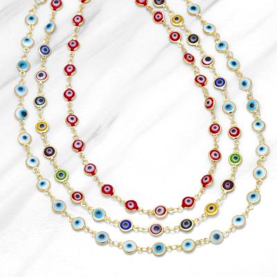 China Eco-Friendly (Free Fashionable Red Blue Colorful Gold Plated Nickel Enamel Jewelry Pearl Chain Necklace 18K PVD PVD Eyes Necklace Jewelry for sale