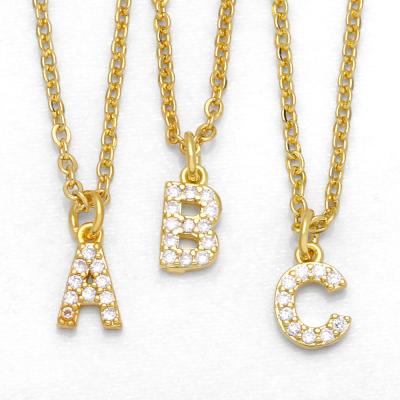 China Eco-Friendly (Free Brass Lowercase Initial Letter Alphabet Zircon Jewelry Chain Nickel 18K Gold Pendant Necklaces For Women Girls for sale