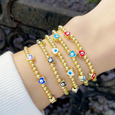 China 2022 Customs Ethnic Gold Beaded Heart Shaped Evil Eyes Bracelet, Men's Evil Eye Bracelet for sale