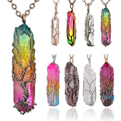 China Tree Pendant Crystal Necklace Unisex Long Chain Healing 7 Chakra Natural Stone TRENDY Rainbow Life Statement Jewelry Gift for sale