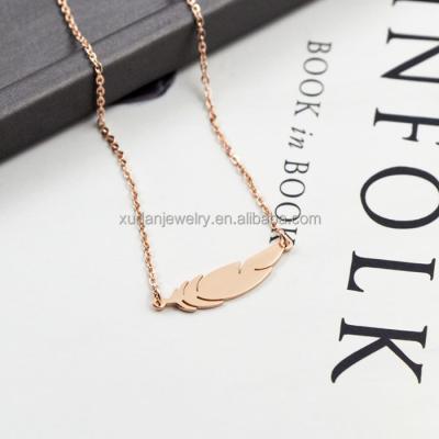 China Eco-Friendly (Nickel Free Rose Gold Feather Pendant Necklace For Girls for sale