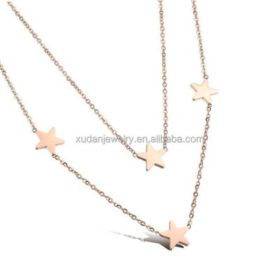 China Eco-friendly (nickel free double layer gold star necklace, north star pendant necklace for sale