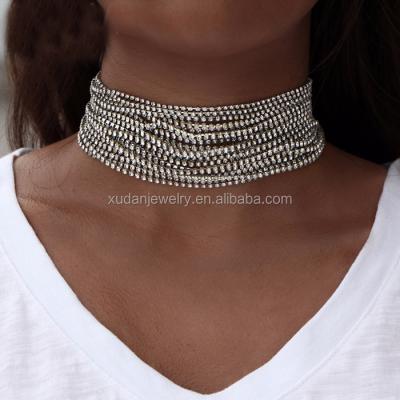 China Eco-Friendly (Nickel Free Multiple Layers Rhinestone Crystal Choker Necklace For Women Statement Rhinestone Choker Necklace Necklaces for sale