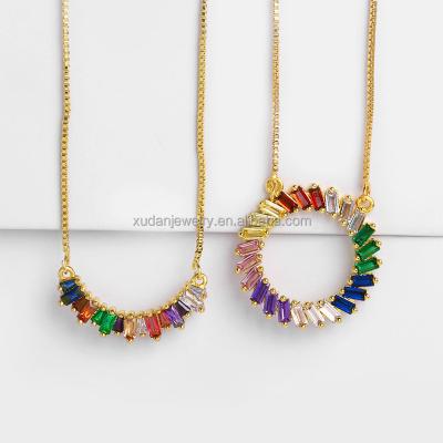 China Eco-friendly (Nickel Free Top Quality Gold Plated Rainbow Zircon Colorful Copper Pendant Necklace for sale