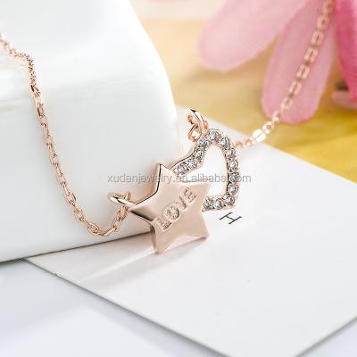 China Eco-Friendly (Nickel Heart Shape Fashion 925 Sterling Silver Clavicle Chain Women Free Hot Necklace Elegant Star And Shining Zircon Crystal Necklace Gift for sale