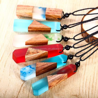 China Eco-friendly (2017 New Fashion Nickel Free Handmade Colorful Wooden Rope Necklace Vintage Resin Pendant Necklaces Long Necklaces Wooden Jewelry for sale