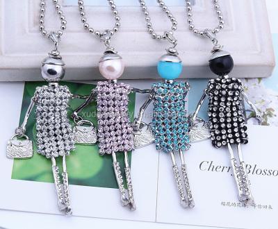 China Eco-Friendly (Nickel Free Lady Cute Jewelry Girls Doll Newest Crystal Rhinestone Long Necklace Pendant For Girls for sale