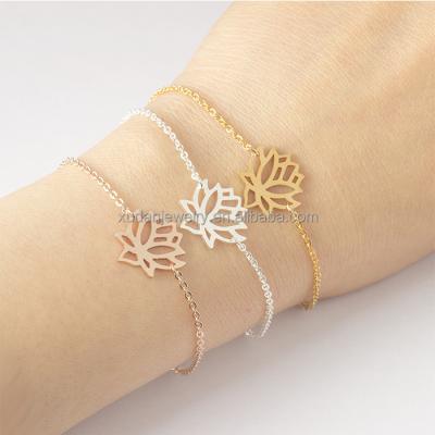 China Eco-Friendly (Nickel Free Inspire Stainless Steel Jewelry Lotus Flower Chain Bracelet, Rose Gold Yoga Jewelry Bracelet For Women Girls for sale